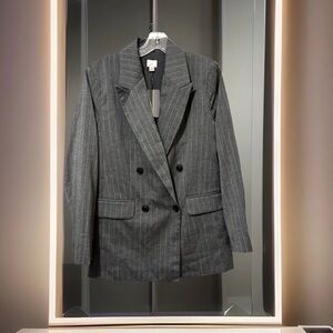 A New Day Women's Double Breasted Blazer Jacket Gray Pinstripe Size Small NWT!